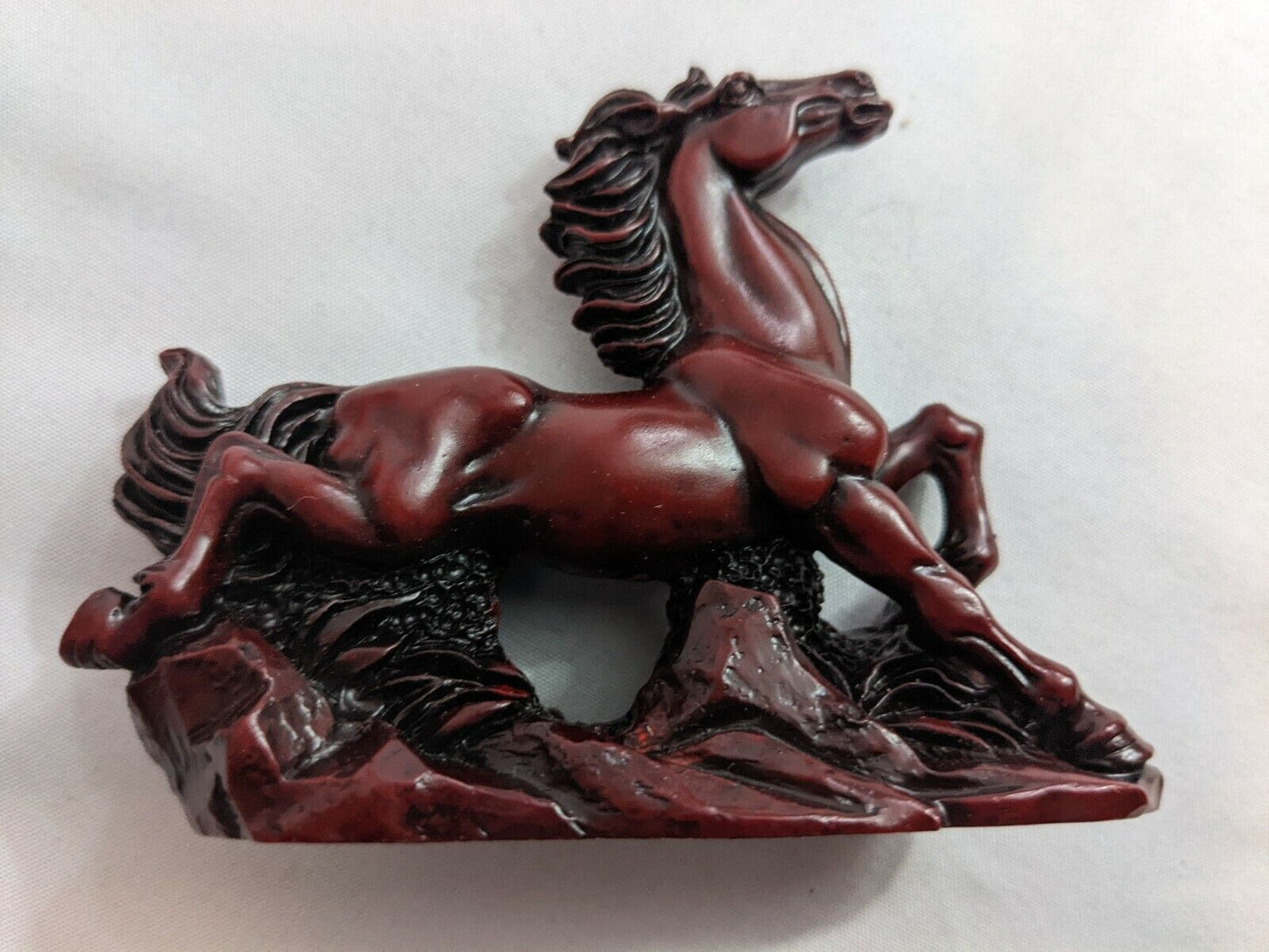 Vintage Red Resin Chinese Wood Horse Stallion Statues Set of 8