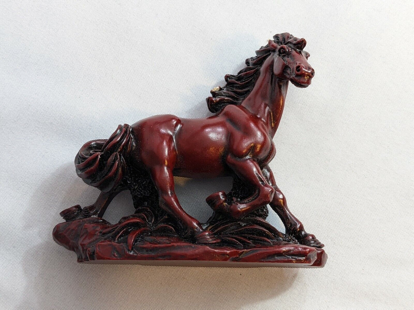 Vintage Red Resin Chinese Wood Horse Stallion Statues Set of 8