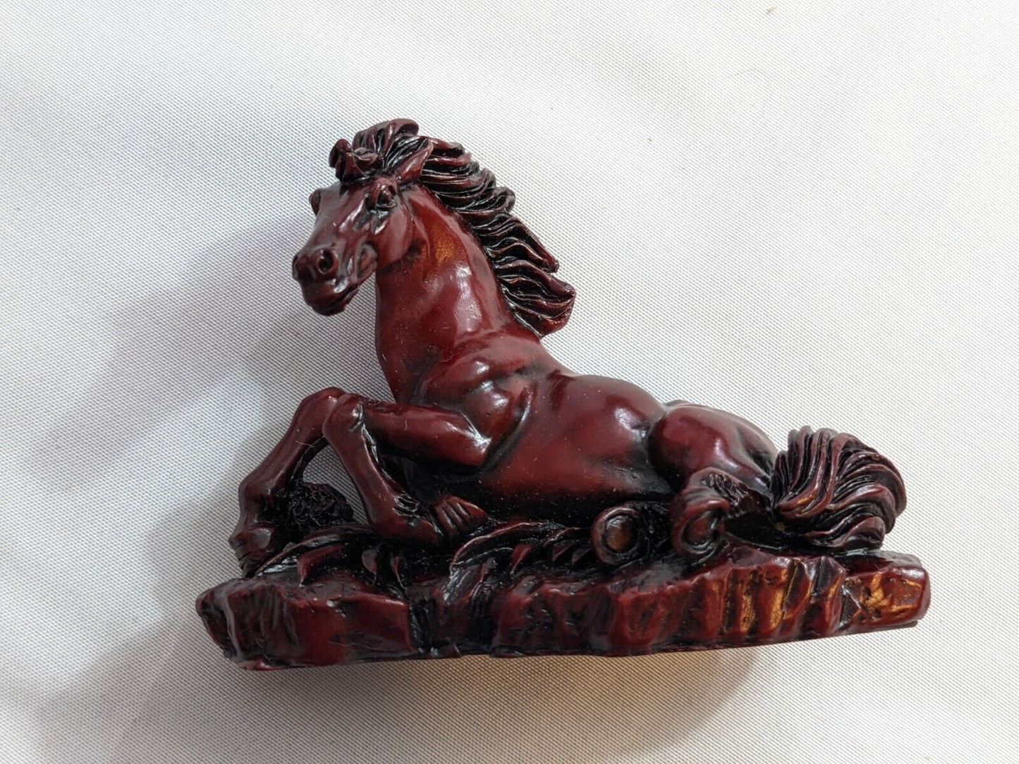 Vintage Red Resin Chinese Wood Horse Stallion Statues Set of 8