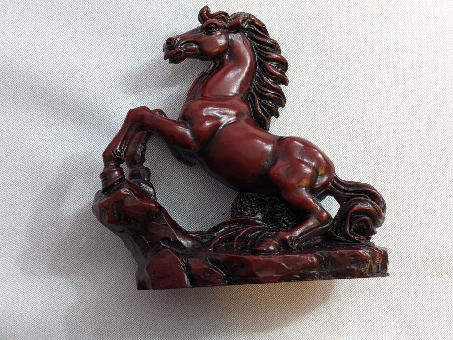 Vintage Red Resin Chinese Wood Horse Stallion Statues Set of 8