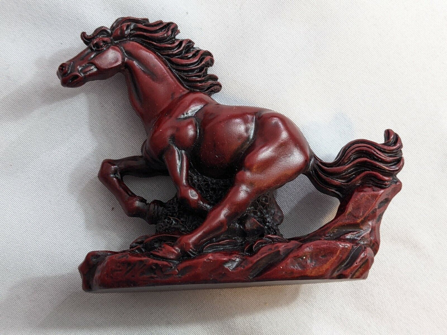 Vintage Red Resin Chinese Wood Horse Stallion Statues Set of 8