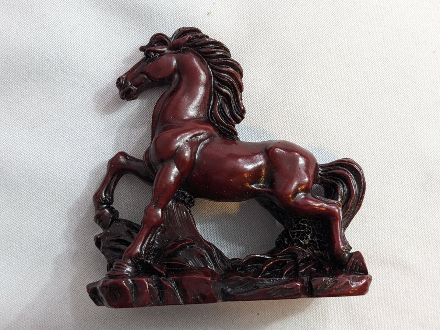 Vintage Red Resin Chinese Wood Horse Stallion Statues Set of 8