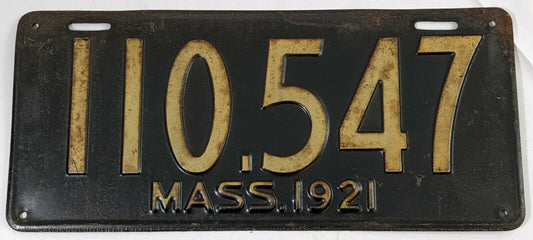 Vintage 1921 Massachusetts Automobile License Plate Number 110.547 Collectible