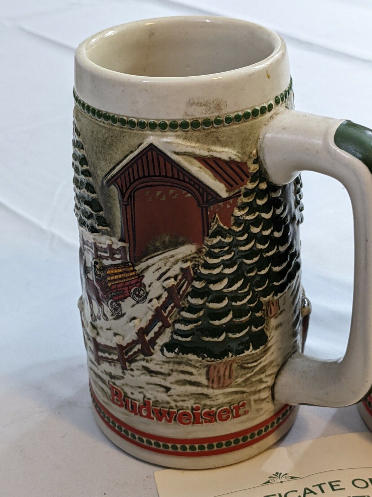 2-Piece 1984 Budweiser Holiday Stein Beer Mug w Certificate of Authenticity