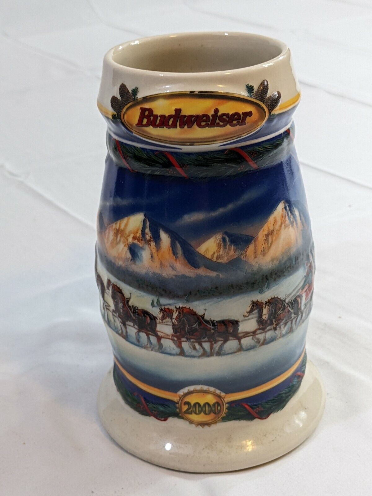 2000 Authentic Budweiser Holiday Stein Beer Mug Holiday in the Mountains CS416