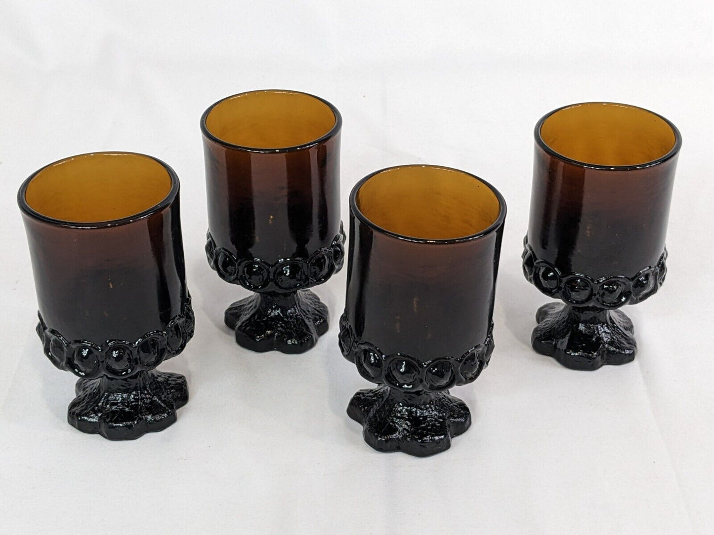 Franciscan 1970s American "Thumbprint" Drink Stem Glasses Water Goblet Set of 4