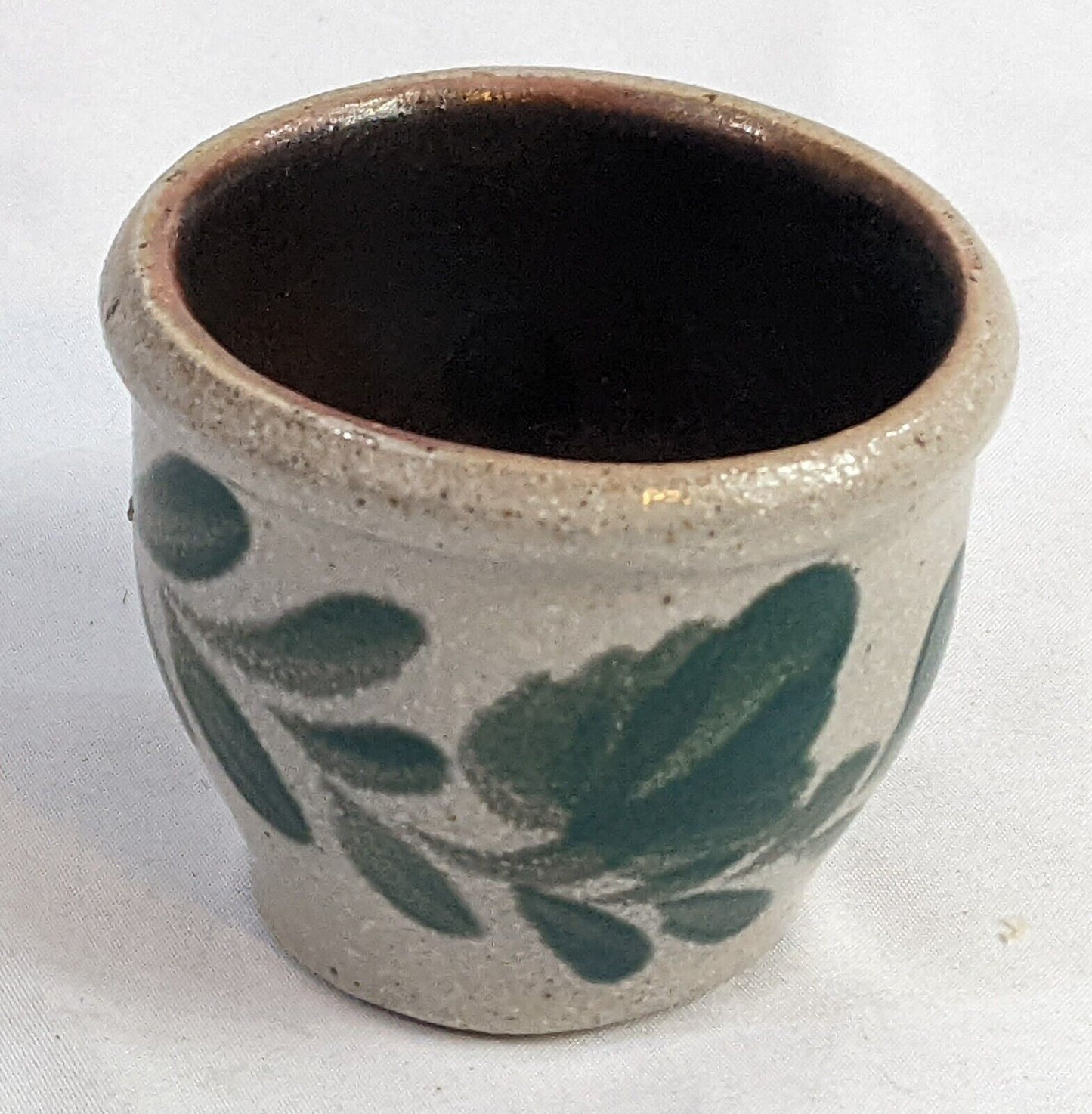 Vintage Pottery Stoneware Candle Holder Salt Glaze Kitchen Green Leaves Design