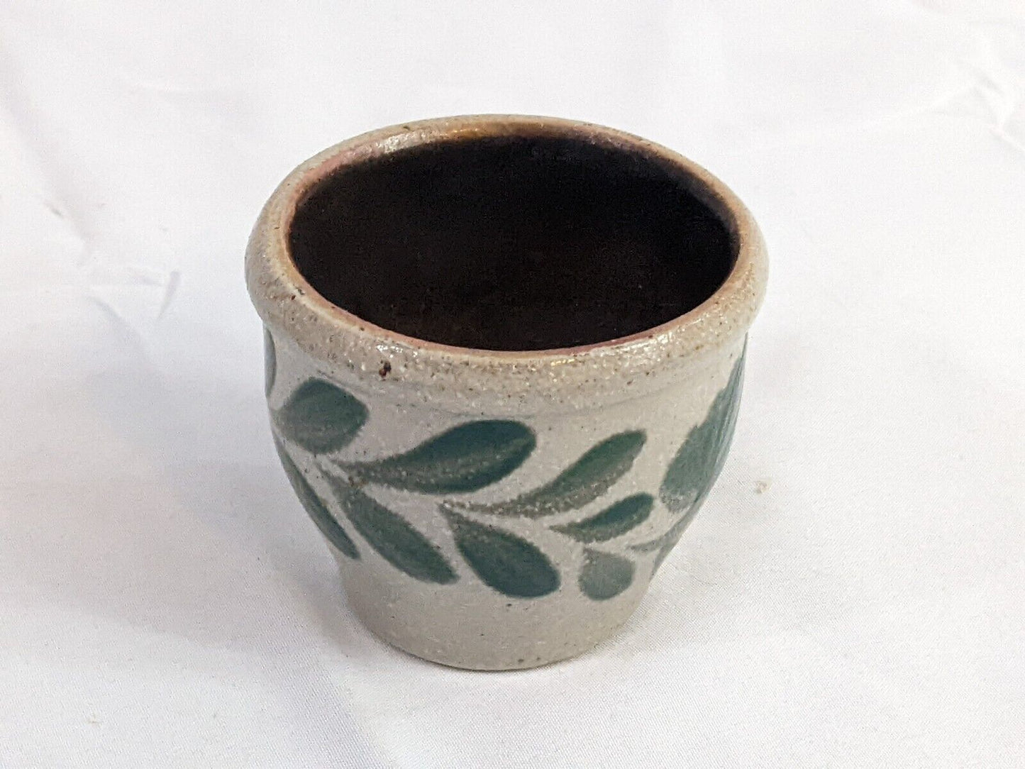 Vintage Pottery Stoneware Candle Holder Salt Glaze Kitchen Green Leaves Design