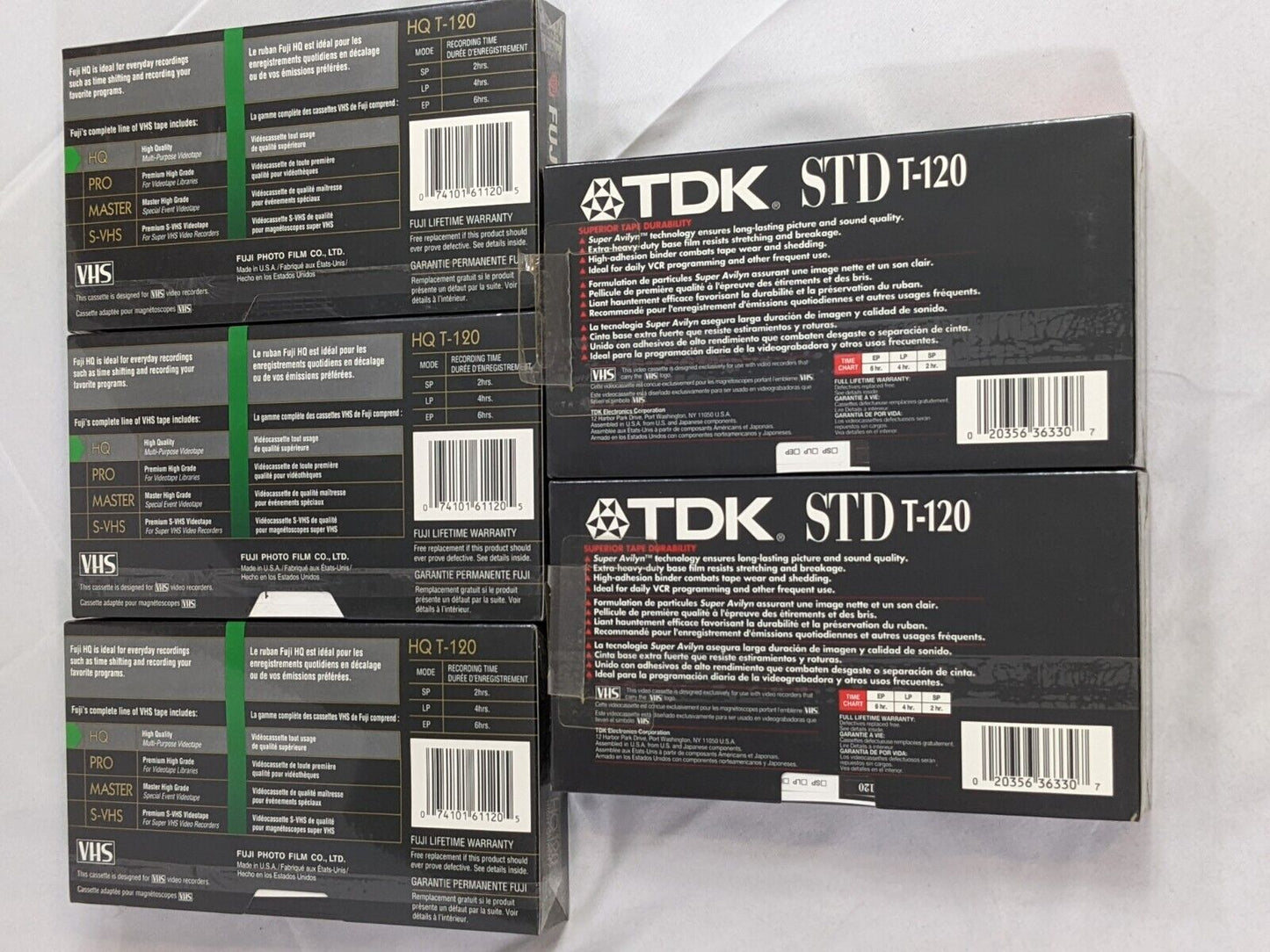 Lot of 5 VHS Blank Tapes! TDK Sound & Color STD T-120 Fuji HQ120 6-Hours Sealed