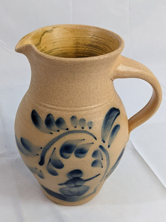 Vintage  Pottery Stoneware Pitcher Jug with Handle Snowman Leaves Collectibles