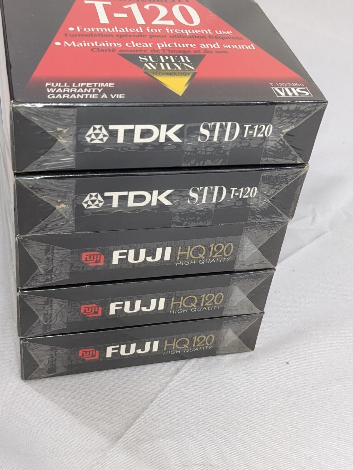 Lot of 5 VHS Blank Tapes! TDK Sound & Color STD T-120 Fuji HQ120 6-Hours Sealed