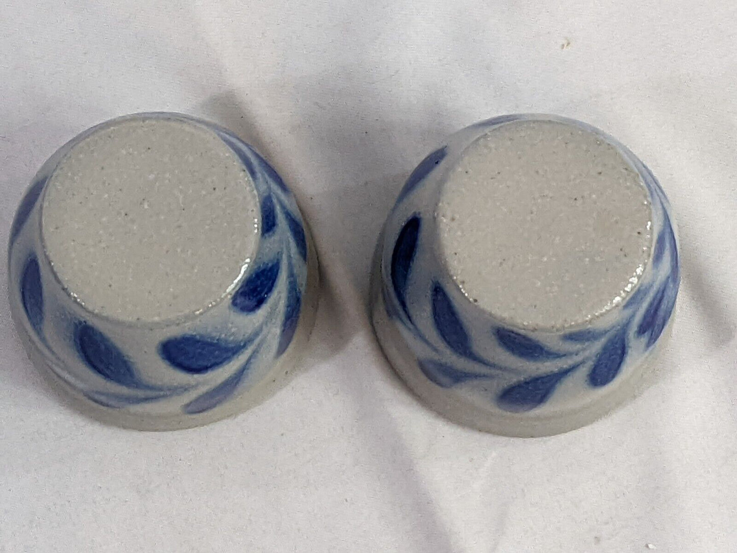 Lot of 2 Vintage Pottery Stoneware Candle Holder  Salt Glaze Blue Leaves Design