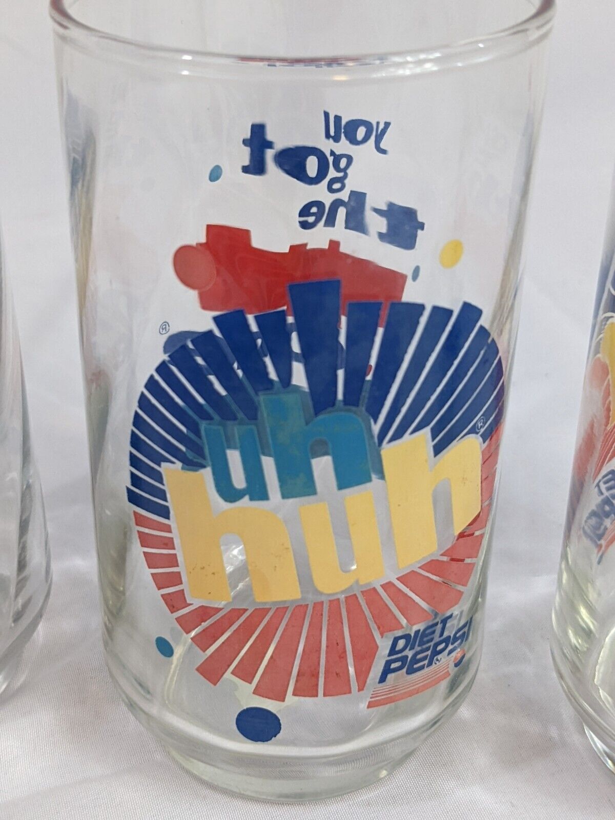 Lot of 3 Vintage Diet Pepsi Glass Clear Uh Huh! You Got The Right One Baby!