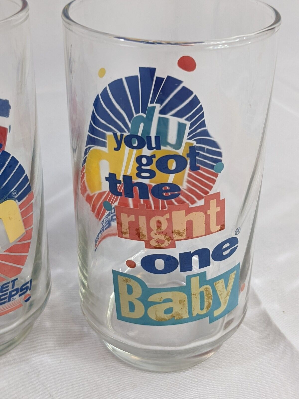 Lot of 3 Vintage Diet Pepsi Glass Clear Uh Huh! You Got The Right One Baby!