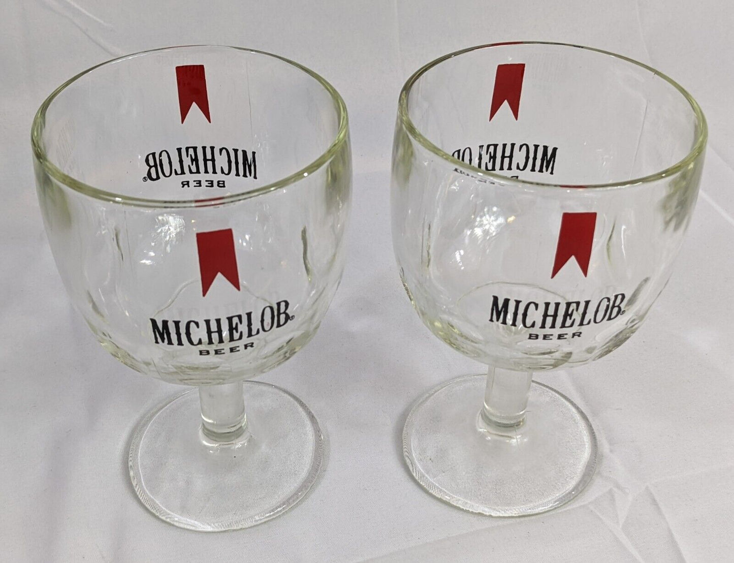 Lot of 2 Michelob Beer Glass Goblet Thumb Print Dimple Vintage Drinkware