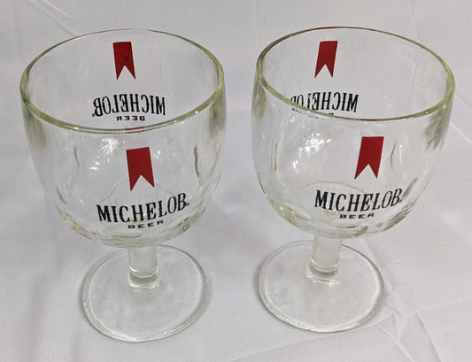 Lot of 2 Michelob Beer Glass Goblet Thumb Print Dimple Vintage Drinkware