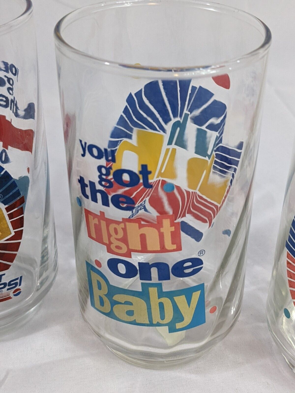 Lot of 3 Vintage Diet Pepsi Glass Clear Uh Huh! You Got The Right One Baby!