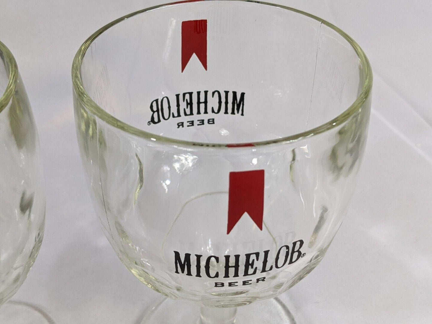 Lot of 2 Michelob Beer Glass Goblet Thumb Print Dimple Vintage Drinkware