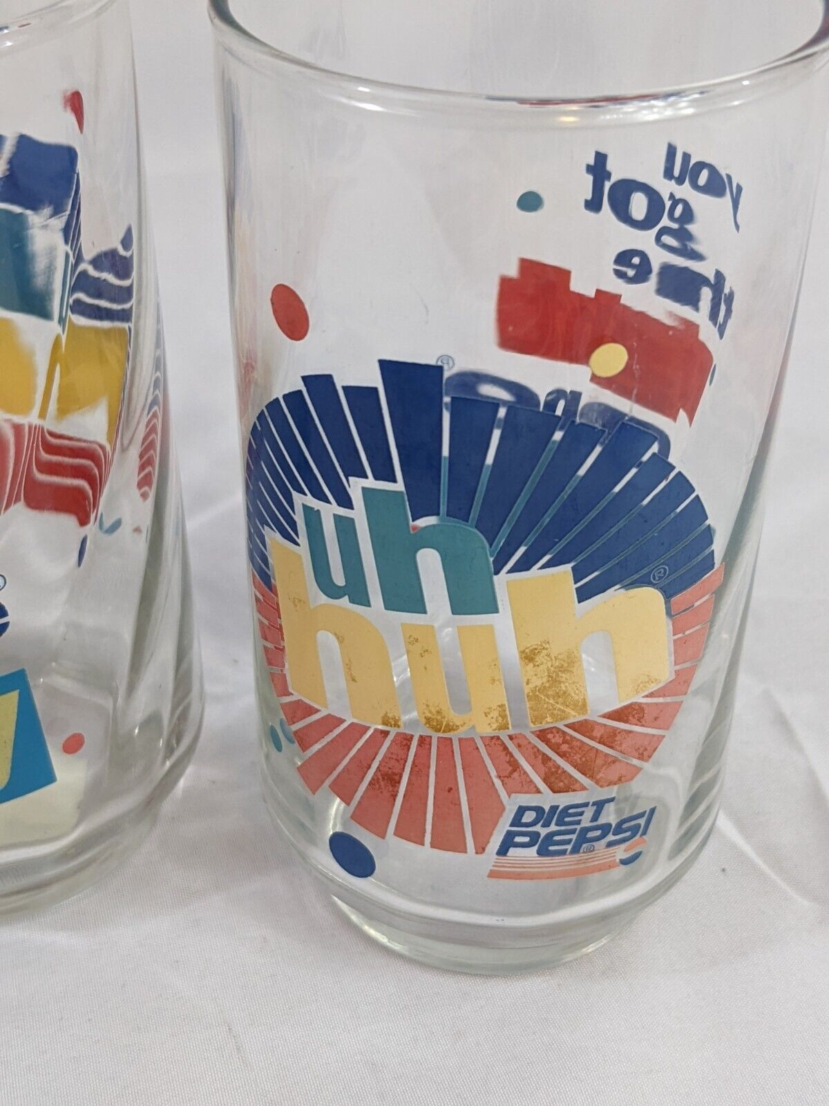 Lot of 3 Vintage Diet Pepsi Glass Clear Uh Huh! You Got The Right One Baby!