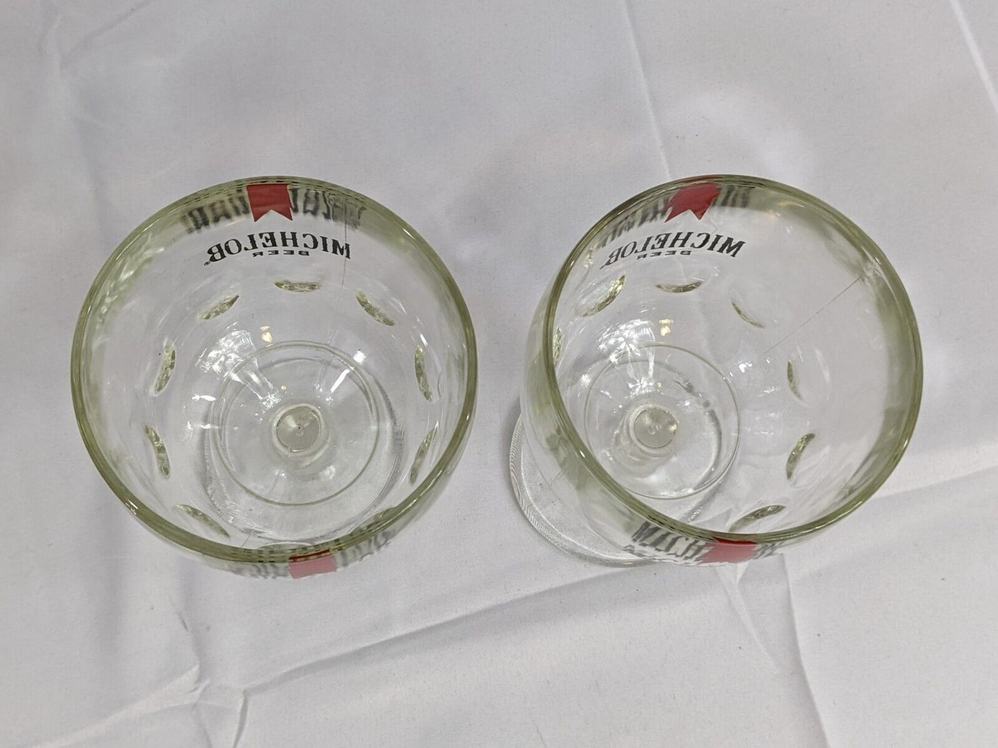 Lot of 2 Michelob Beer Glass Goblet Thumb Print Dimple Vintage Drinkware