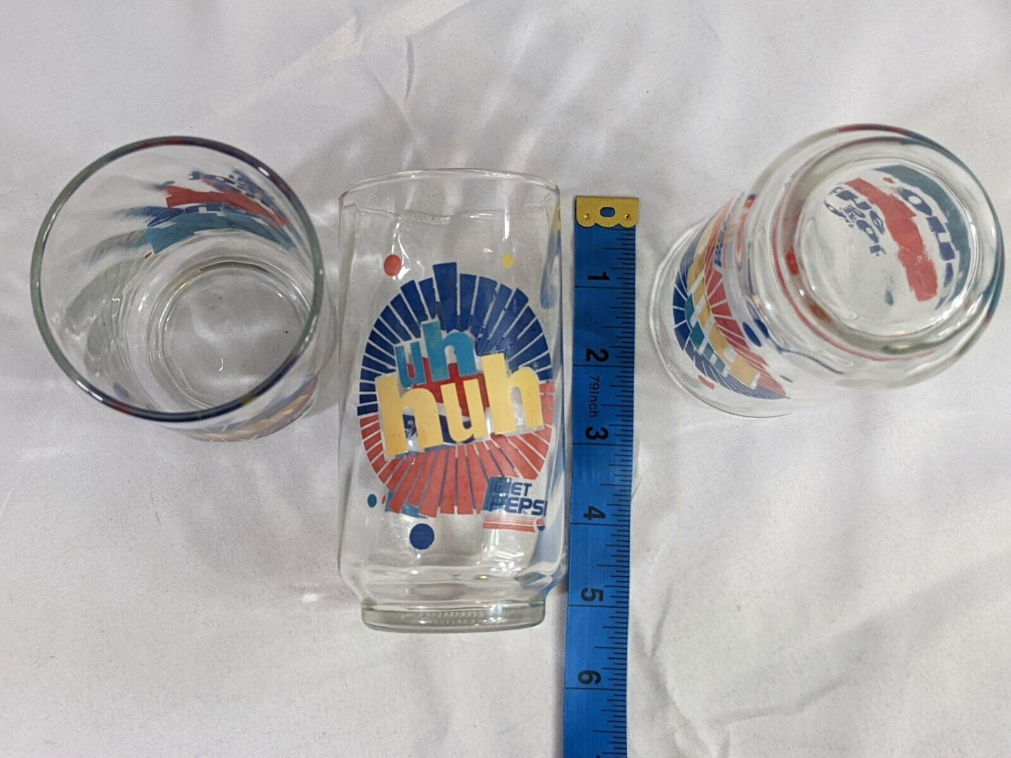 Lot of 3 Vintage Diet Pepsi Glass Clear Uh Huh! You Got The Right One Baby!