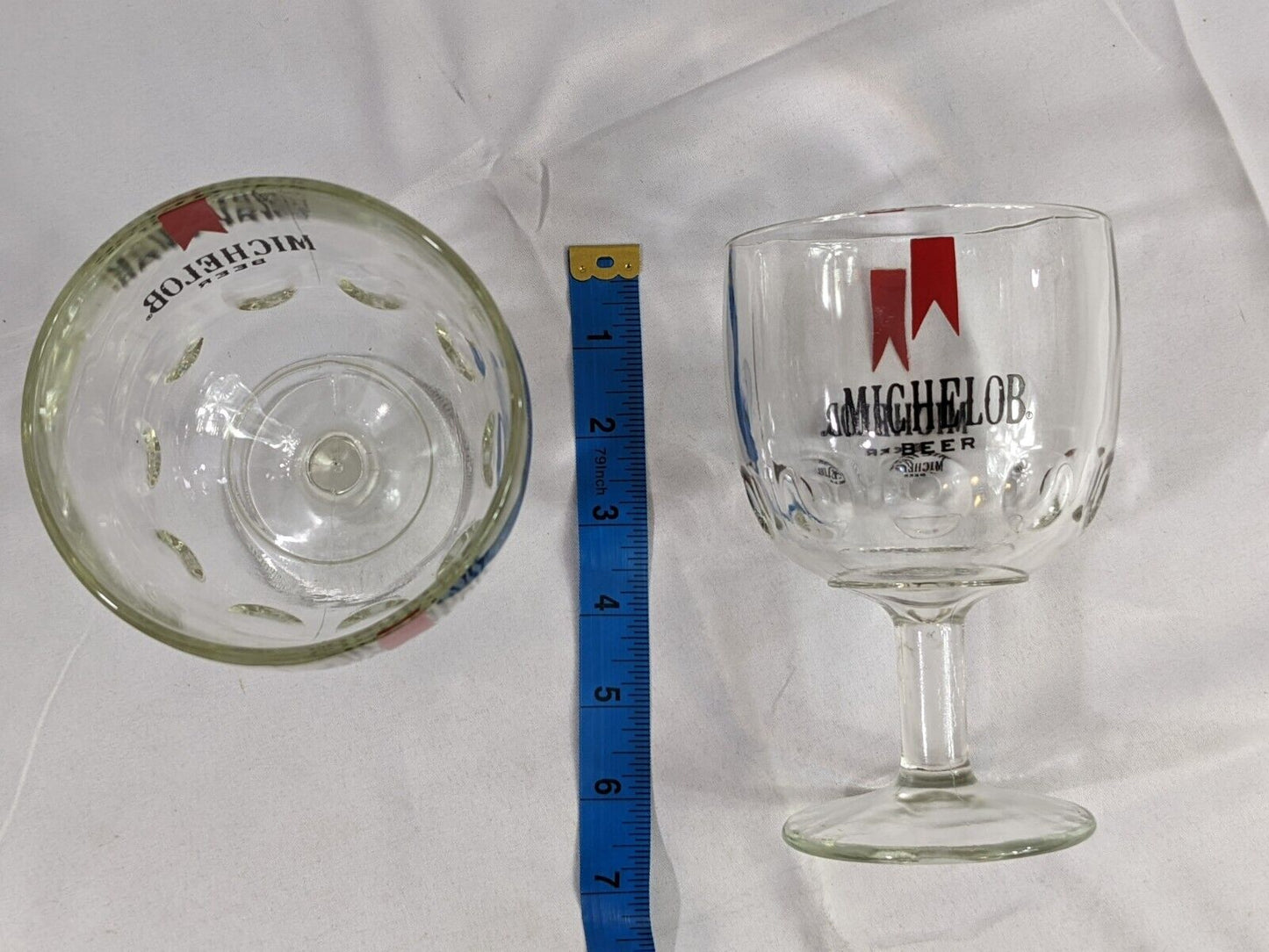 Lot of 2 Michelob Beer Glass Goblet Thumb Print Dimple Vintage Drinkware