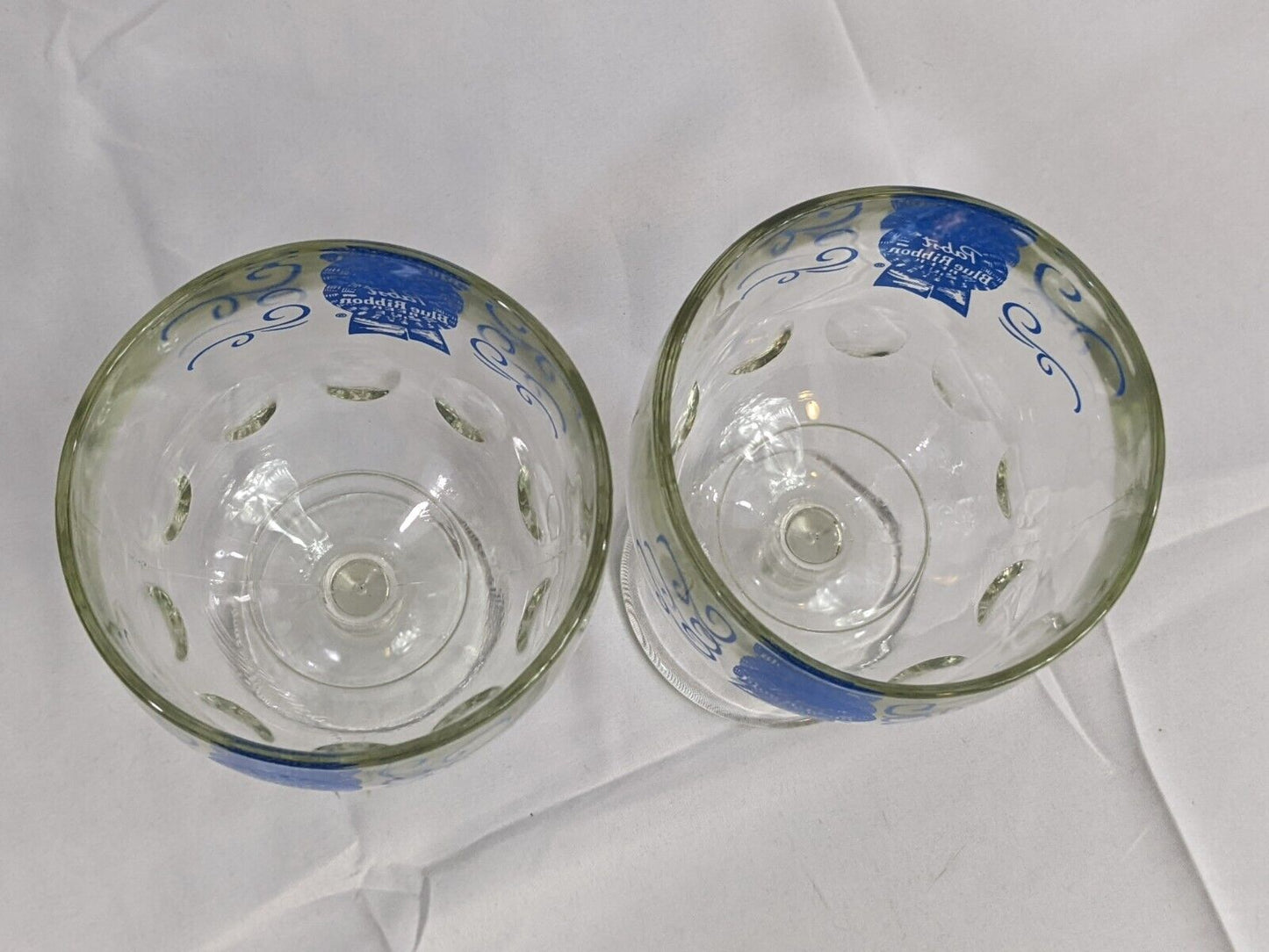 Lot of 2 Pabst Blue Ribbon Beer Glass Clear Goblet Vintage Drinkware