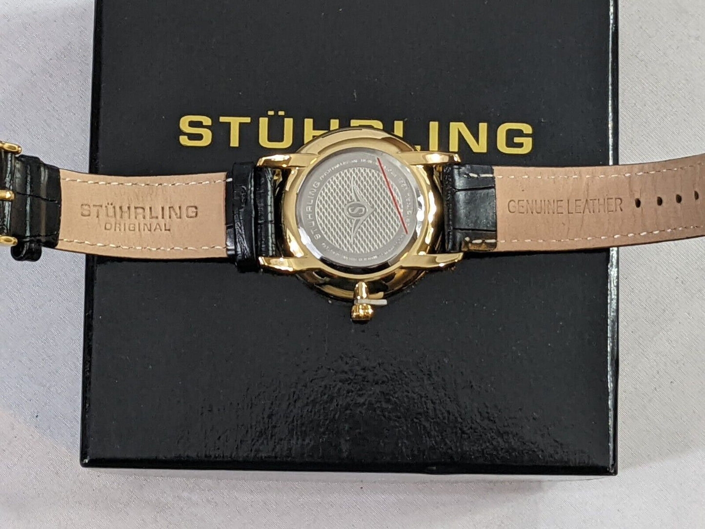 Stuhrling Original Men's Watch Stainless Steel Genuine Leather Strap with Box