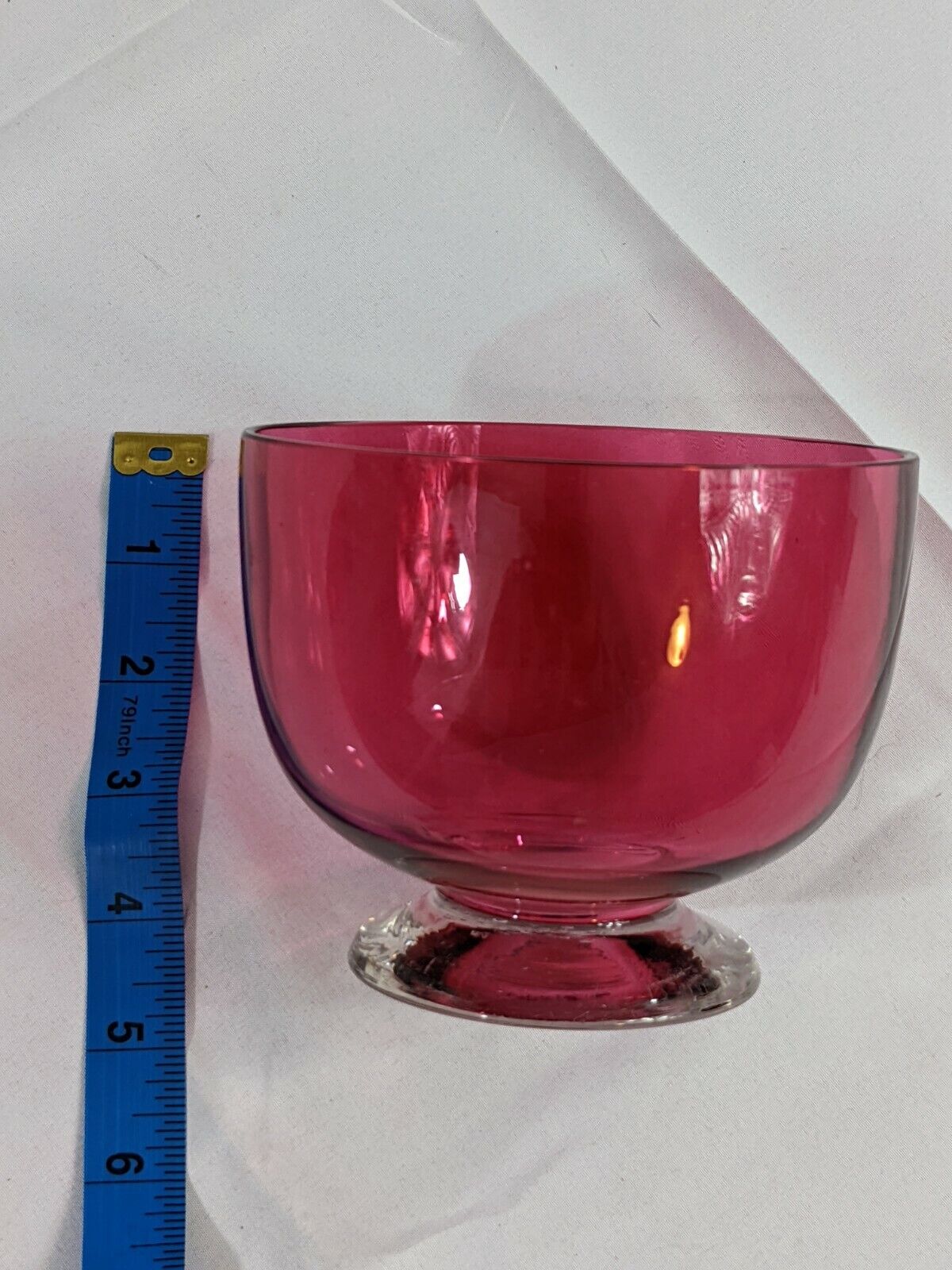 Vintage Cranberry Hand Blown Glass Bowl 5" Diameter Red Pink Beautiful