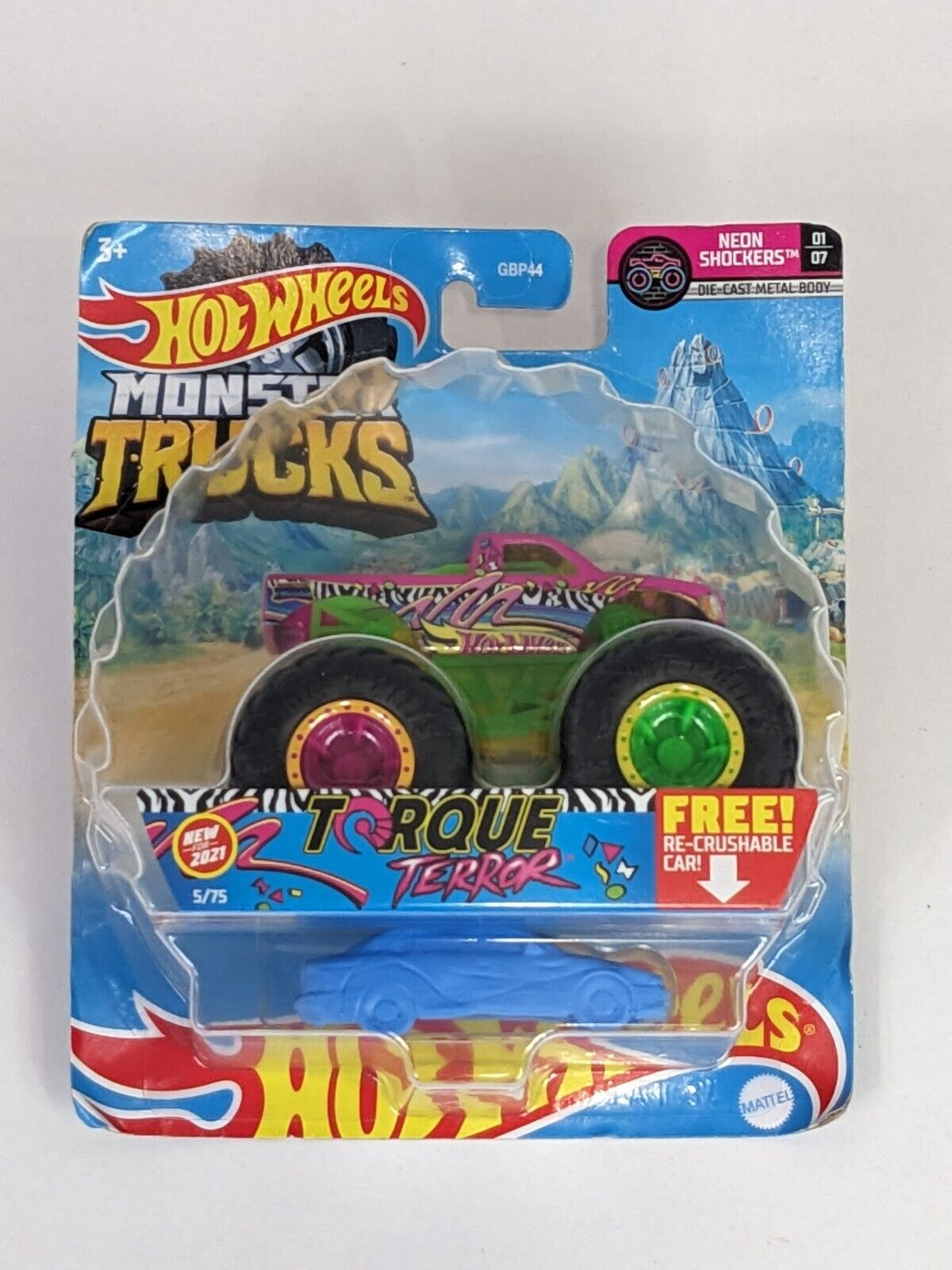 Hot Wheels Monster Trucks Torque Terror 5/75 Neon Shockers Die-Cast Metal Body