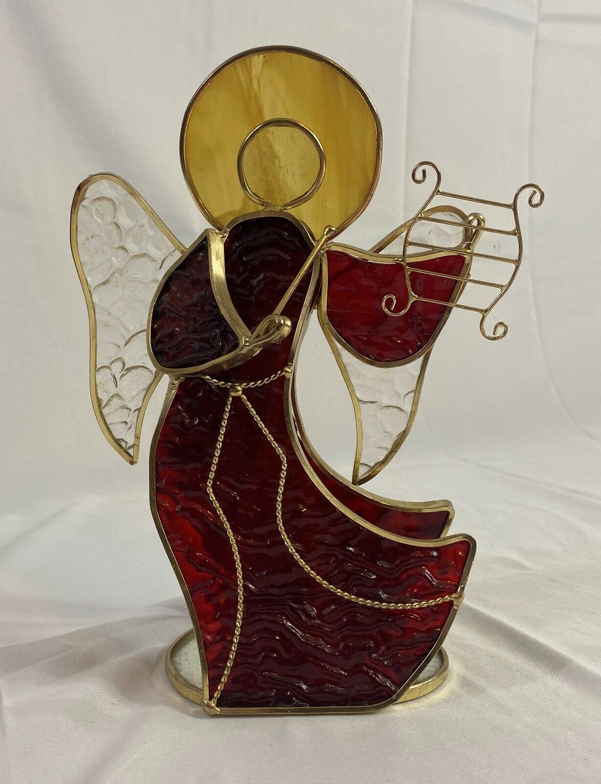 Angel Figure with Harp Ornament Home Display Decoration with Gold Trim