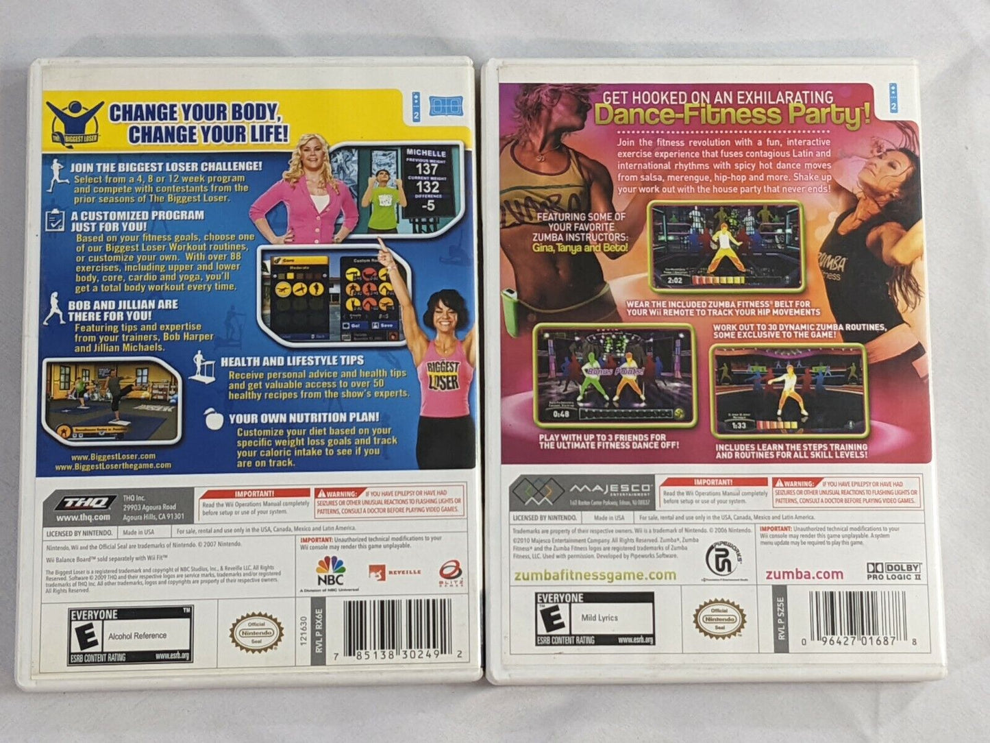 Lot of 2 Nintendo Wii Video Game Disc The Biggest Loser & Zumba Fitness w Manual