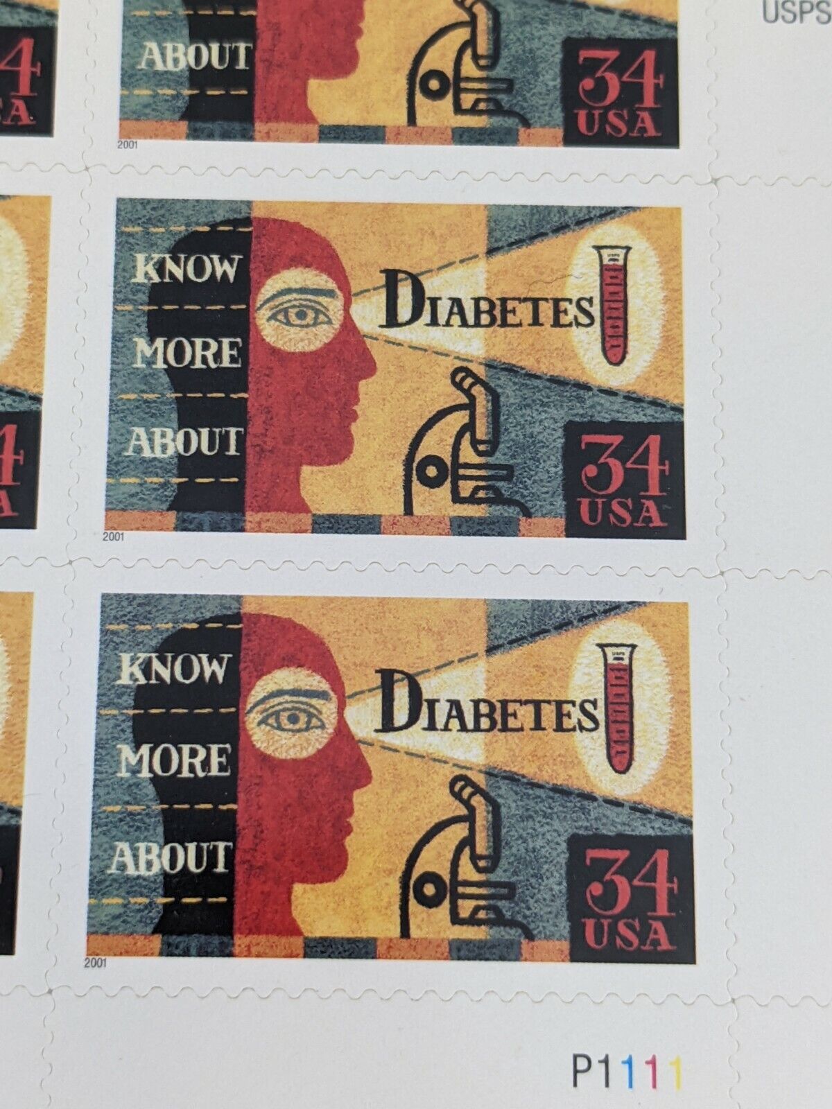 Know More About Diabetes Stamps Sheet of 10 34C USA