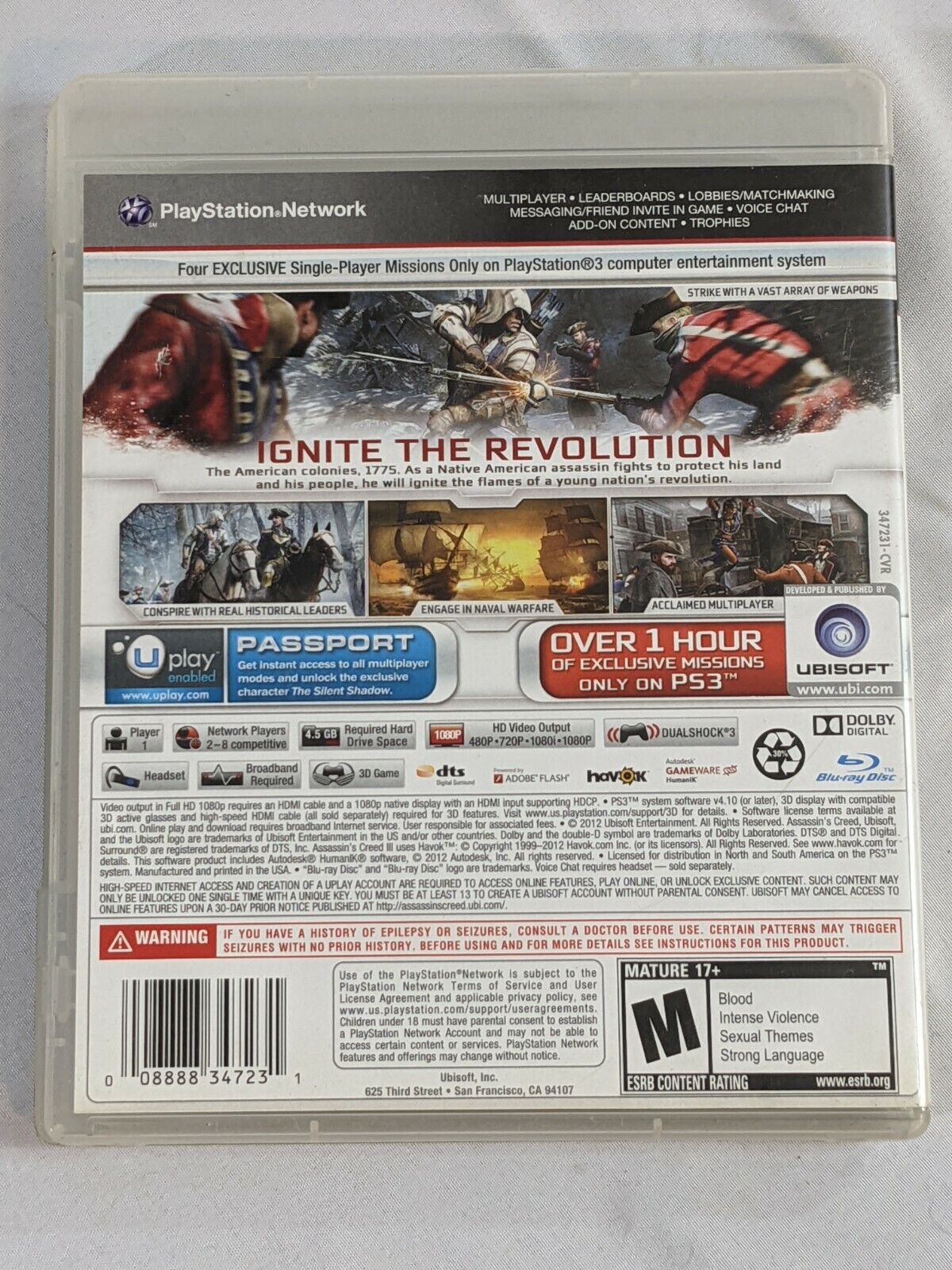 Assassin's Creed III (3) PS3 Playstation 3 Video Game Disc w/ Manual by Ubisoft