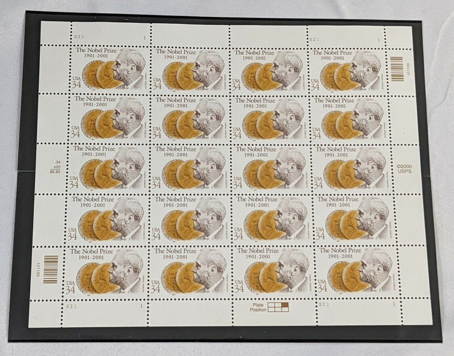 The Nobel Prize 1901-2001 Stamps Sheet of 20 34c USA