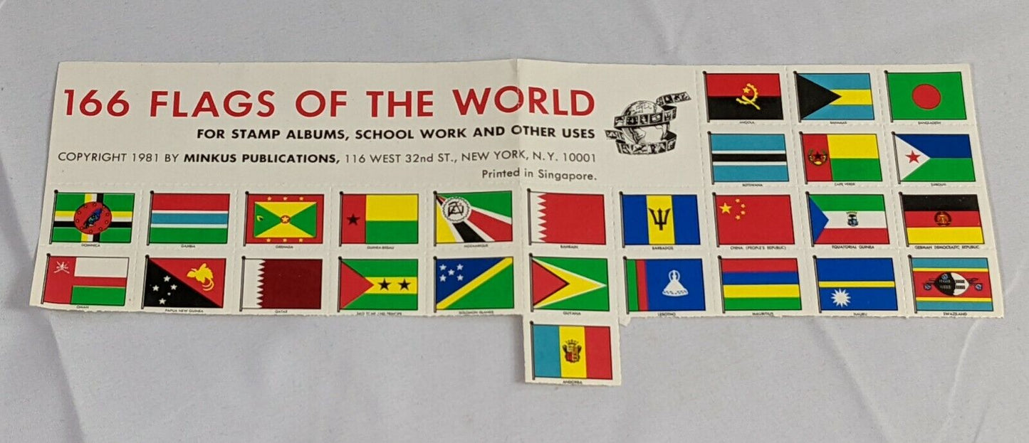 Flags Of The World for Stamp Albums School Work by Minkus Publication 27-Pieces