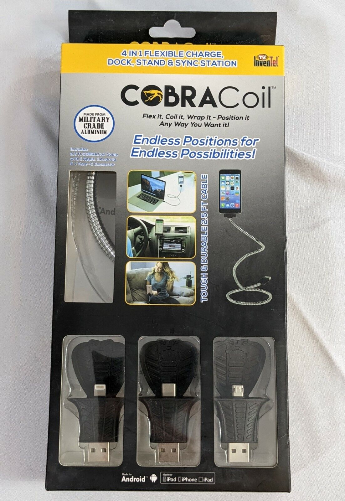 CobraCoil 4 in 1 Flexible Charge Dock Stand Sync Station Military Grade Aluminum