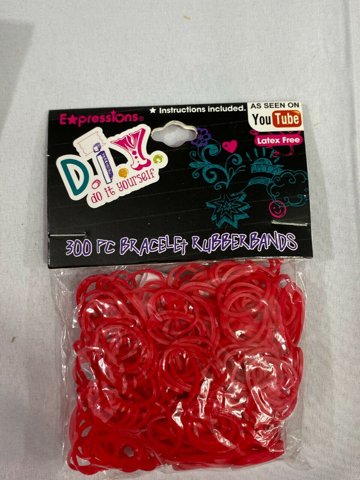 4 pack Expressions DIY 300-Pc Bracelet Rubber Bands Latex-Free Red Pink Yellow