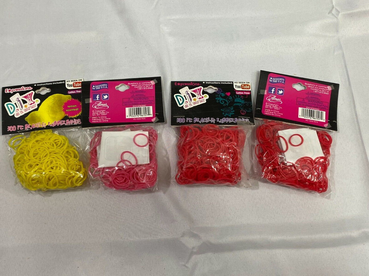 4 pack Expressions DIY 300-Pc Bracelet Rubber Bands Latex-Free Red Pink Yellow