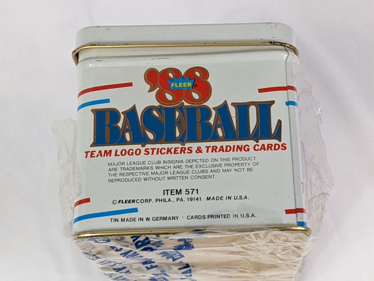 Fleer 1888 Baseball Logo Stickers Trading Cards Commemorative Collectors Tin