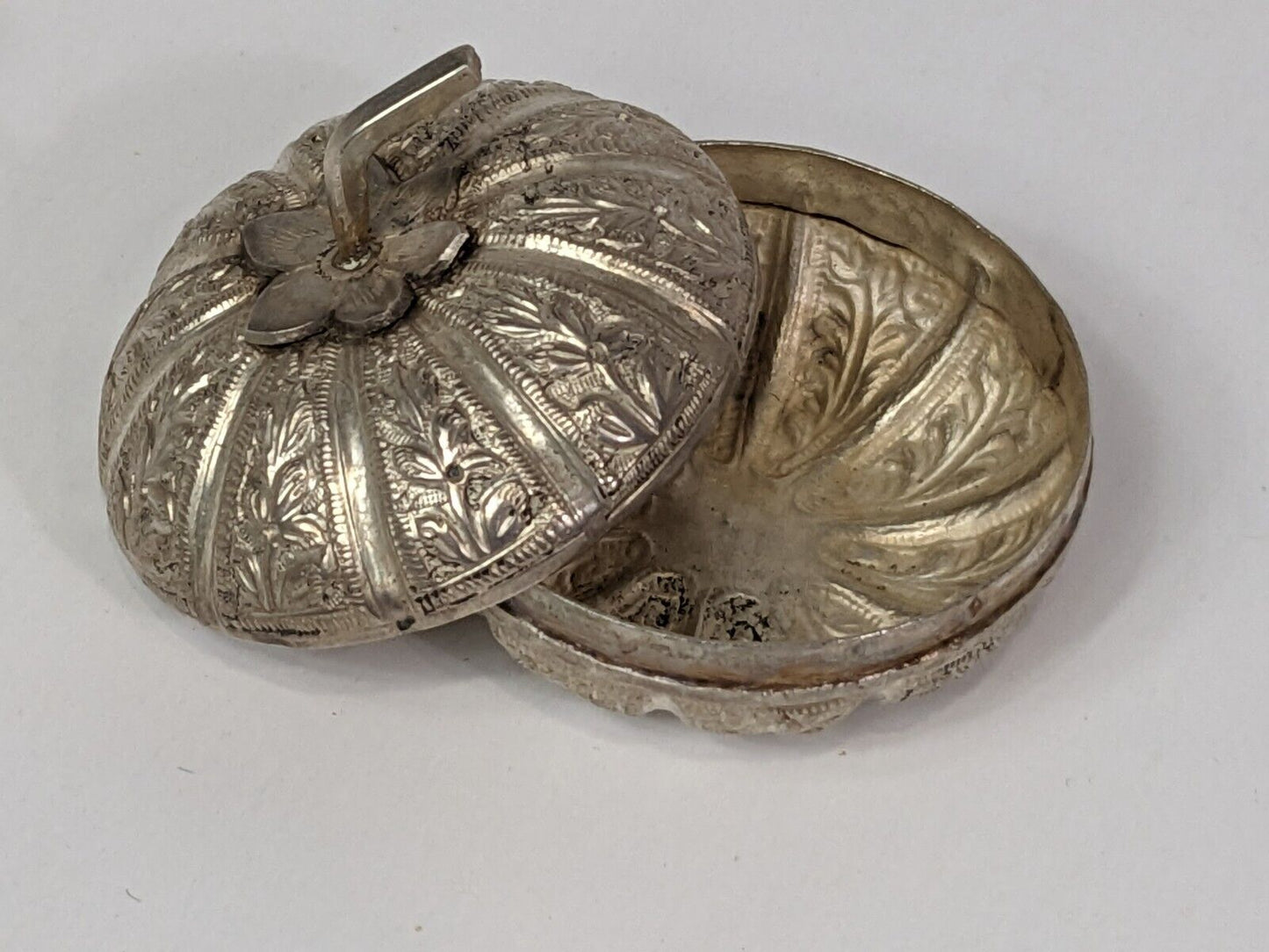 Antique South East Asian Repousse Silver Betel Nut Pumpkin Fruit Form Bowl