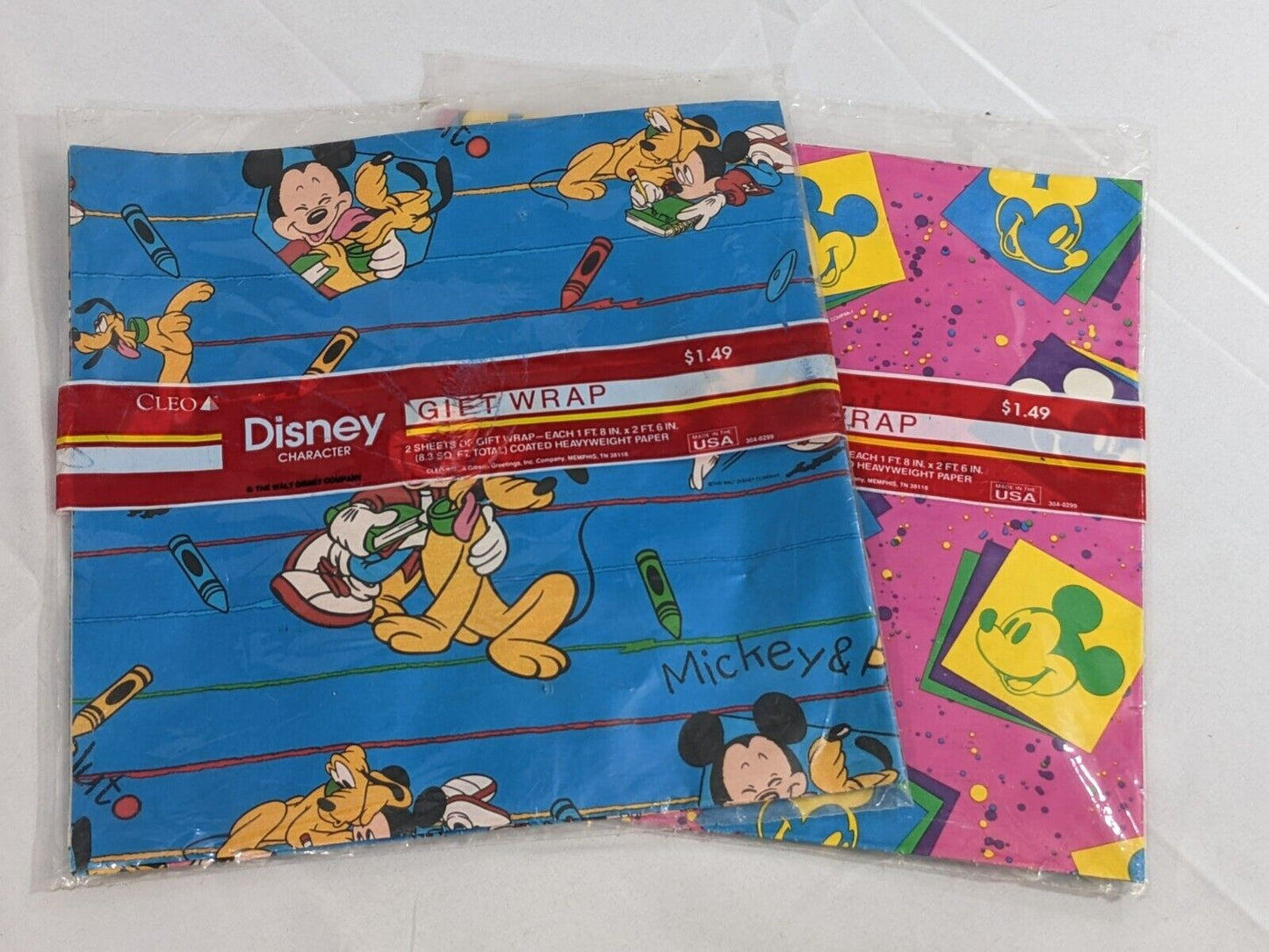 Cleo Disney Character Gift Wrap Mickey Mouse & Pluto Coated Heavyweight Paper