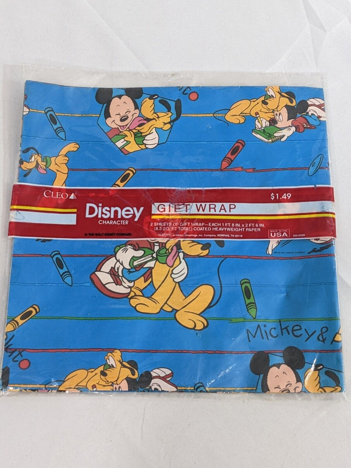 Cleo Disney Character Gift Wrap Mickey Mouse & Pluto Coated Heavyweight Paper