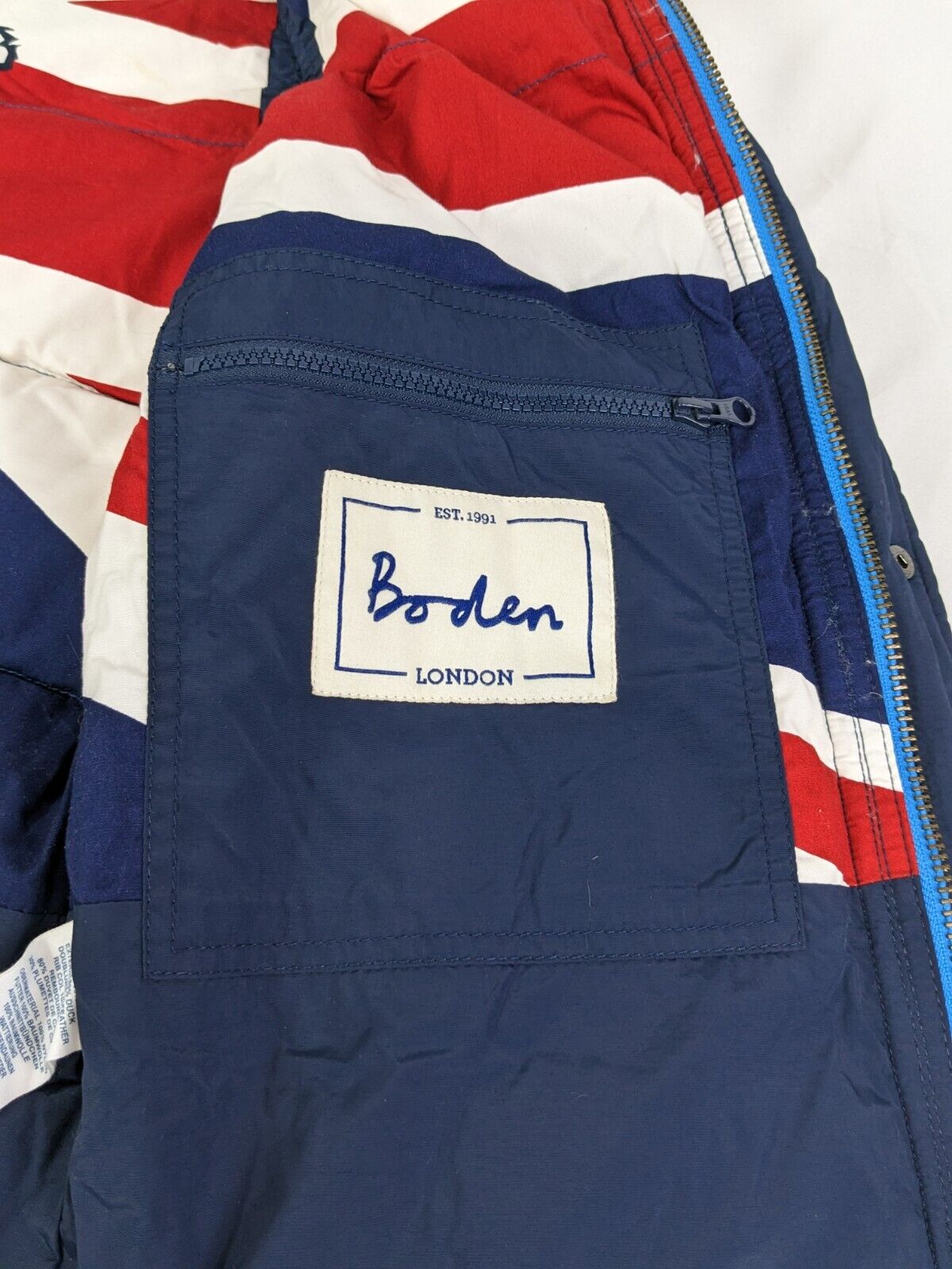 Boden England Men's Full-Zip Duck Down/Feather Filling Puffer Vest Blue Size S