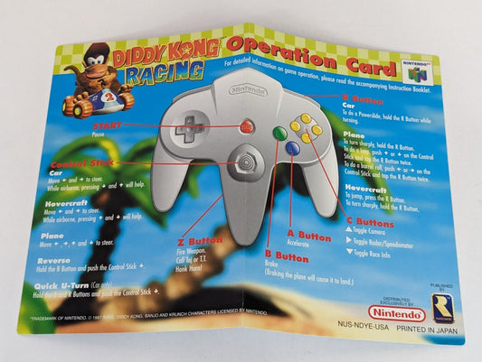 Nintendo 64 Diddy Kong Racing Operation Card Video Game Manual GAME NOT INCLUDED