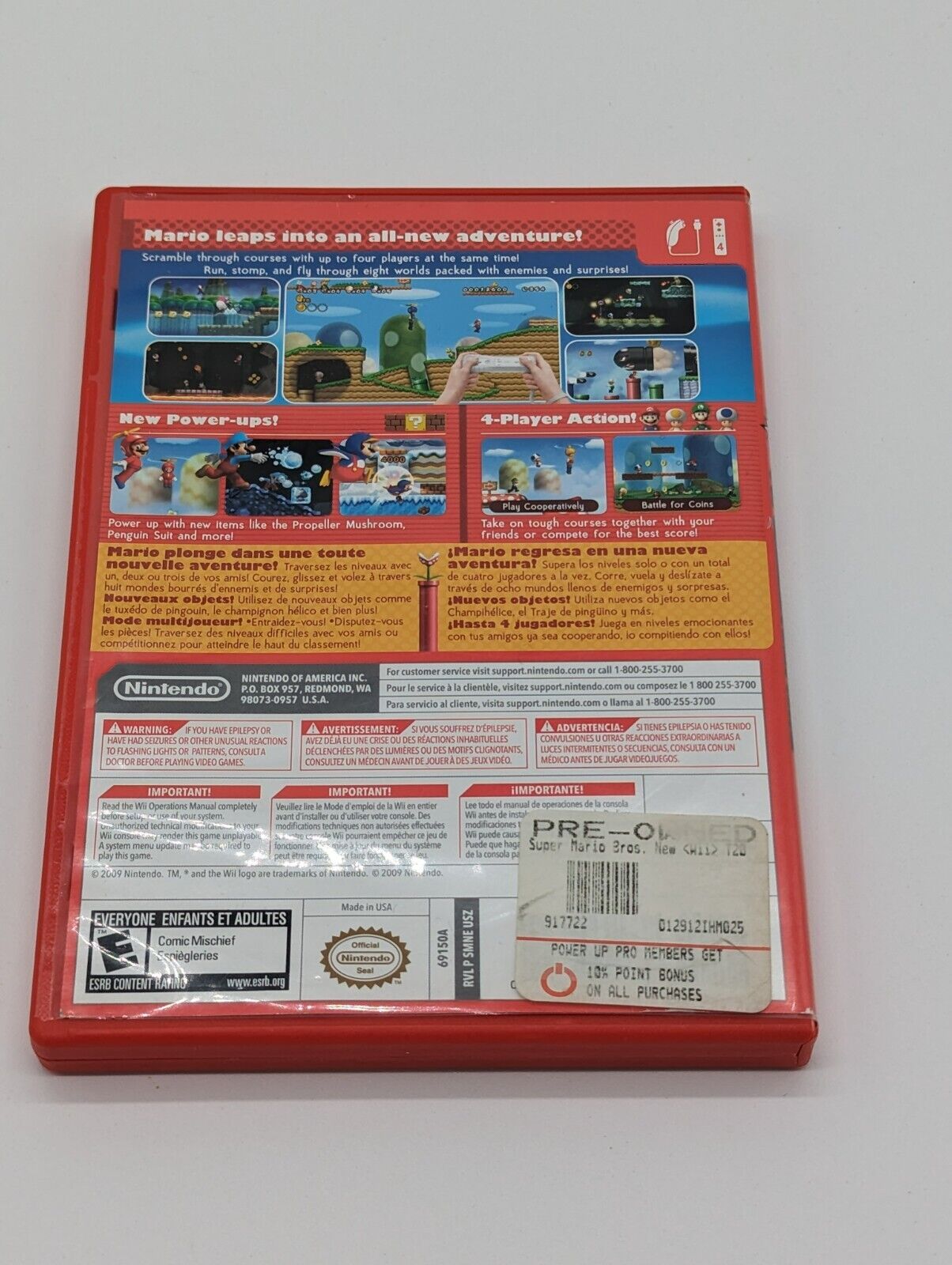 Nintendo Wii New Super Mario Bros. Wii Video Game Disc with Manual