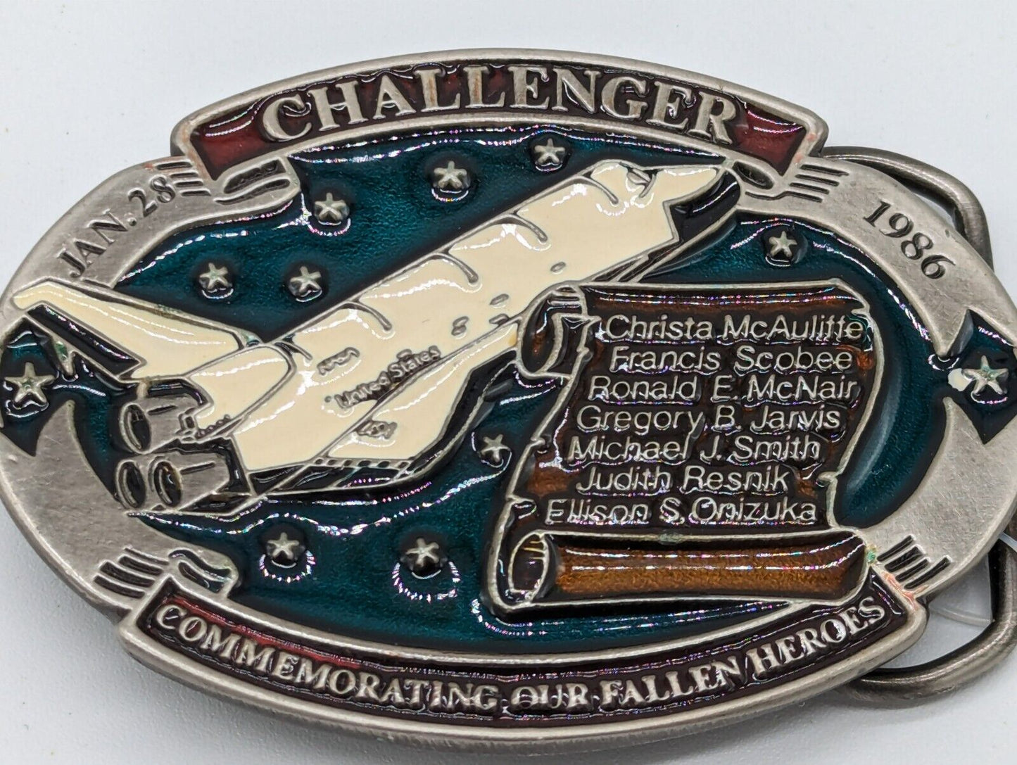 Vintage Challenger Space Shuttle Jan. 28, 1986 Commemorative Belt Buckle USA