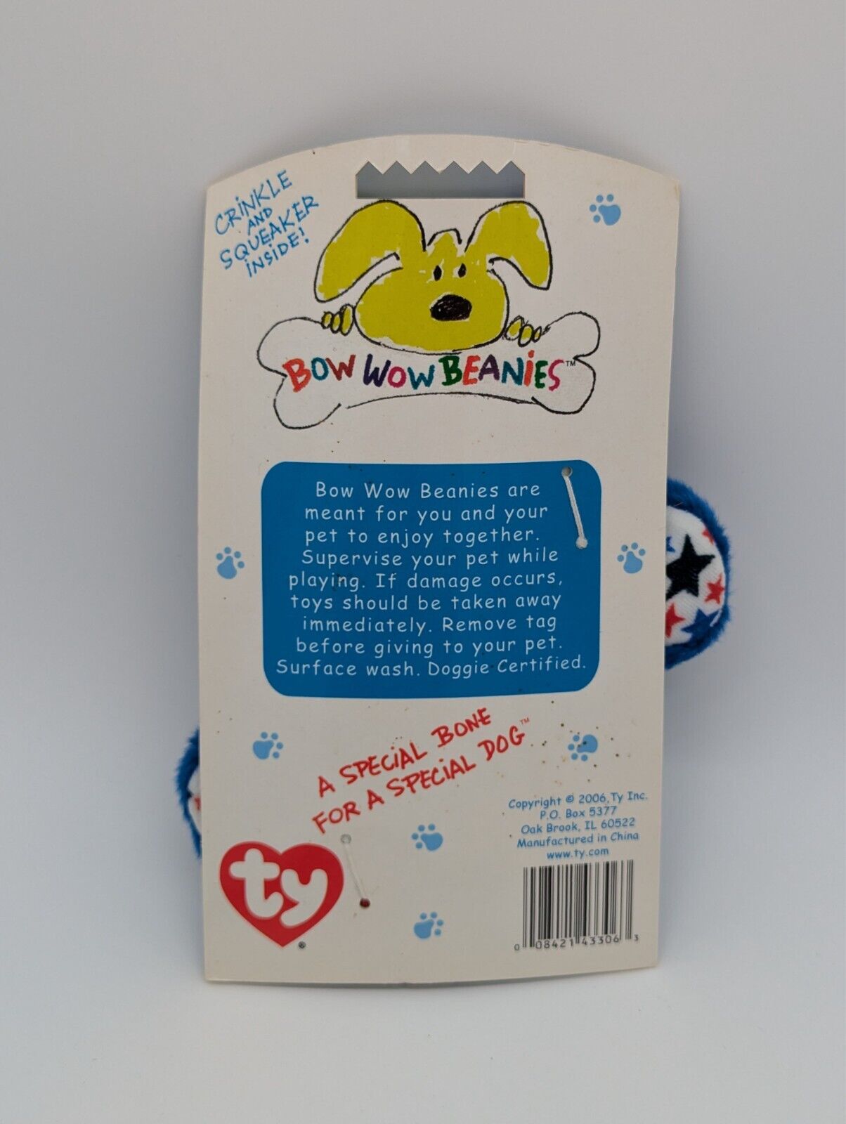 Ty Bow Wow Beanies Beanie Bone Pet Dog Toy Crinkle Squeaker Stars Holiday