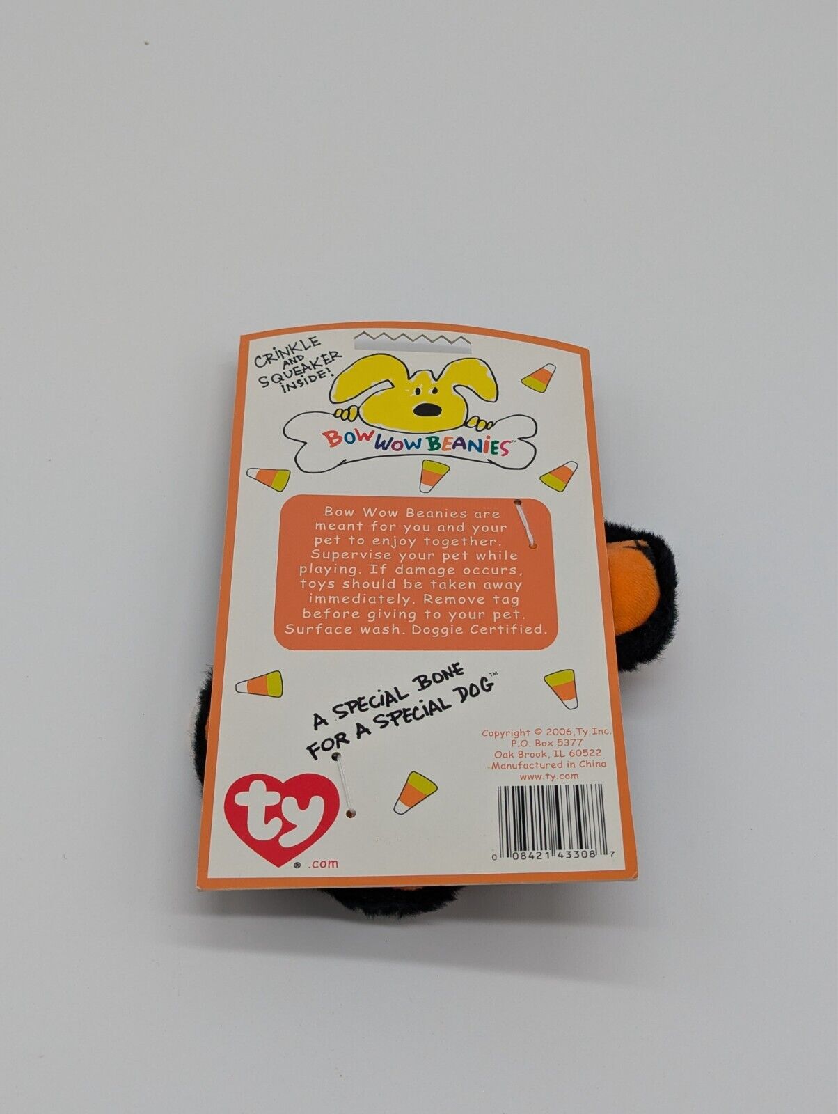 Ty Bow Wow Beanies Beanie Squeaker Crinkle Pet Dog Halloween Bone Toy Orange