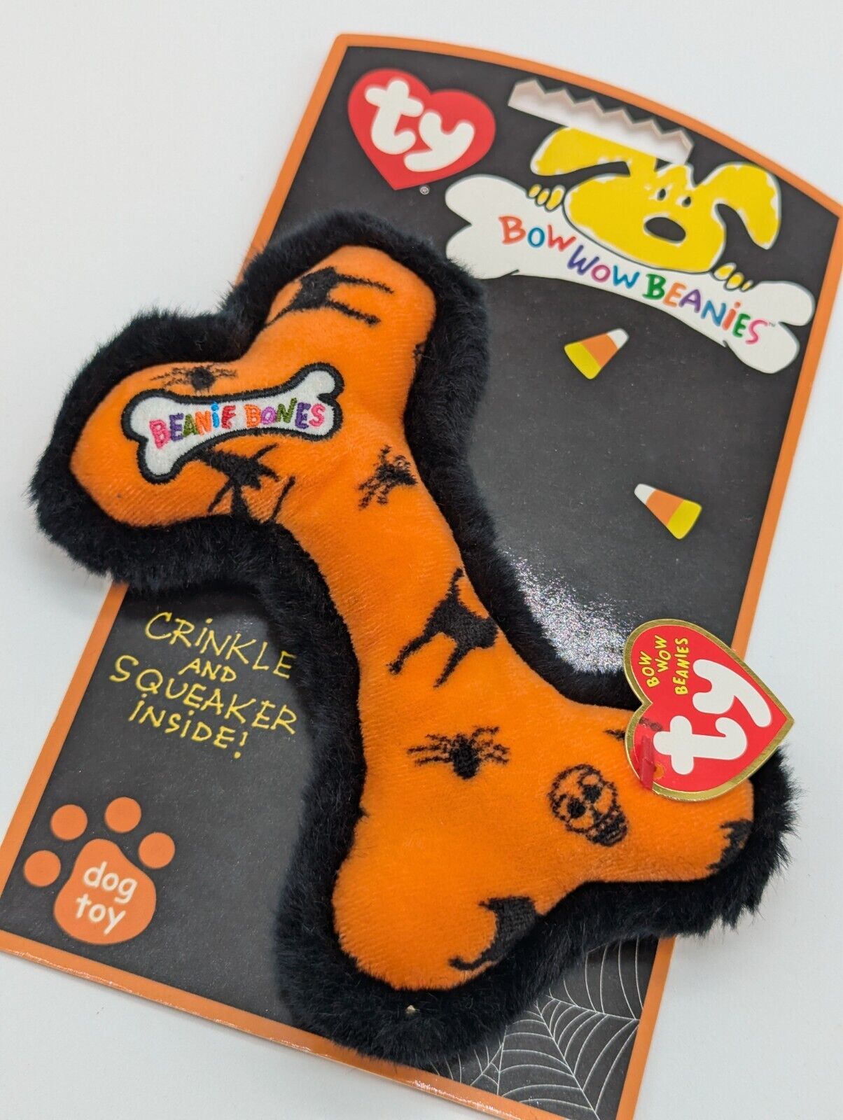 Ty Bow Wow Beanies Crinkle Squeaker Pet Dog Halloween Beanie Bone Toy Orange